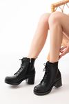Mida Shoes 5109-3025 Siyah Deri Topuklu Kadın Bot