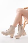 Mida Shoes 5109-3025 Bej Deri Topuklu Kadın Bot