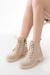 Mida Shoes 02-2003 Bej Süet Bağcıklı Kadın Bot