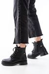Mida Shoes 02-2003 Siyah Deri Bağcıklı Kadın Bot