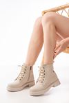 Mida Shoes 02-2003 Bej Deri Bağcıklı Kadın Bot