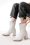 Mida Shoes MSK-032 Beyaz Deri Topuklu Kadın Bot