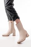 Mida Shoes MSK-032 Bej Deri Topuklu Kadın Bot