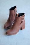 Mida Shoes 630 Taba Deri Fermuarlı Kadın Bot