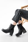 Mida Shoes 5109-3056 Siyah Deri Lastikli Kadın Bot