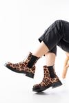 Mida Shoes 02-2137 Leopar Desenli Lastikli Kadın Bot