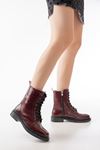 Mida Shoes 2024-2289 Bordo Kroko Bağcıklı Kadın Bot