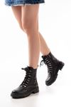 Mida Shoes 812-2121 Siyah Deri Bağcıklı Kadın Bot