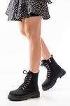 Mida Shoes 812-2121 Siyah Süet Bağcıklı Kadın Bot