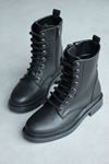 Mida Shoes 2024-2289 Siyah Deri Bağcıklı Kadın Bot