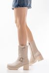 Mida Shoes 5109-3043 Bej Deri Toka Aksesuarlı Kadın Bot