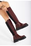 Mida Shoes 812-305 Bordo Deri Arkası Dalgıç Kadın Çizme