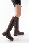 Mida Shoes 812-305 Kahve Deri Arkası Dalgıç Kadın Çizme