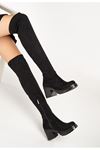 Mida Shoes 767-3010 Siyah Süet Streç Kadın Çizme