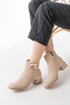 Mida Shoes RM-504 Bej Süet Toka Aksesuarlı Kadın Bot