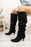 Mida Shoes SR-2001 Siyah Süet Kadın Çizme