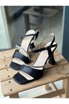 Mida Shoes 829 Siyah Deri Taşlı Topuklu Ayakkabı    