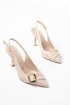 Mida Shoes İNF-1151 Bej Deri Topuklu Ayakkabı