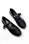 Mida Shoes İNF-324 Siyah Deri Baretli Tokalı Günlük Kadın Babet
