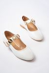 Mida Shoes İNF-6363 Beyaz Baret Tokalı Günlük Bayan Ayakkabı