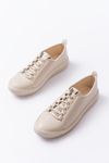 Mida Shoes MK-9026 Bej Bağcıklı Taş Aksesuarlı Günlük Spor Ayakkabı