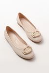 Mida Shoes İNF-325 Bej Tokalı Aksesuarlı Günlük Kadın Babet