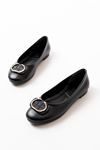 Mida Shoes İNF-325 Siyah Tokalı Aksesuarlı Günlük Kadın Babet