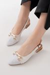 Mida Shoes İNF-120 Beyaz Günlük Fileli Taş Aksesuarlı Kadın Babet