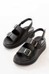Mida Shoes 24422-1185 Siyah Dolgu Topuk Kadın Sandalet