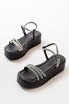 Mida Shoes 861-1100 Siyah Taşlı Dolgu Kadın Sandalet