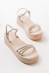 Mida Shoes 861-1100 Bej Taşlı Dolgu Kadın Sandalet