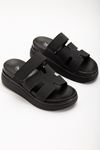 Mida Shoes 24422-HERMES Siyah Dolgu Topuk Kadın Sandalet