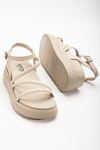 Mida Shoes 24422-844 Bej Dolgu Topuk Kadın Sandalet