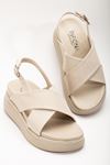 Mida Shoes 24422-1164 Bej Dolgu Topuk Kadın Sandalet