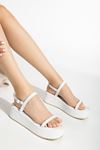 Mida Shoes 861-1027 Beyaz Dolgu Topuk Kadın Sandalet