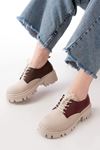 Mida Shoes 868-754 Bej Garni Bağcıklı Günlük Yüksek Tabanlı Loafer Ayakkabı