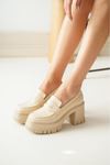 Mida Shoes NVL-506 Bej Günlük Yüksek Topuklu Platform Loafer Kadın Ayakkabı