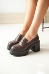 Mida Shoes NVL-506 Kahverengi Günlük Yüksek Topuklu Platform Loafer Kadın Ayakkabı