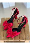Mida Shoes 1055 Kırmızı Saten Topuklu Ayakkabı