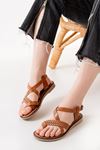 Mida Shoes 205-09 Taba Ortopedik Hakiki Deri Kadın Sandalet