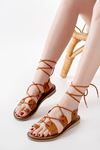 Mida Shoes 205-01 Taba Bilekten Bağlamalı Ortopedik Hakiki Deri Kadın Sandalet