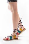 Mida Shoes 205-01 Multi Bilekten Bağlamalı Ortopedik Hakiki Deri Kadın Sandalet
