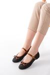 Mida Shoes 6321 Siyah Keten Günlük Baret Tokalı Bayan Babet