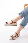 Mida Shoes 6321 Bej Keten Günlük Baret Tokalı Bayan Babet