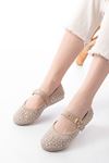 Mida Shoes DM-6020 Bej Troklu Baret Tokalı Günlük Kadın Babet