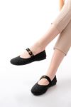 Mida Shoes DM-6020 Siyah Troklu Baret Tokalı Günlük Kadın Babet