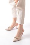 Mida Shoes K-250 Pudra Keten Günlük Arkası Açık Tokalı Topuklu Kadın Ayakkabı