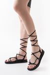 Mida Shoes 1001-1001 Siyah Bilekten Bağcıklı Kadın Sandalet