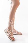 Mida Shoes 1001-1001 Beyaz Bilekten Bağcıklı Kadın Sandalet