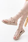 Mida Shoes 1001-1001 Bej Bilekten Bağcıklı Kadın Sandalet